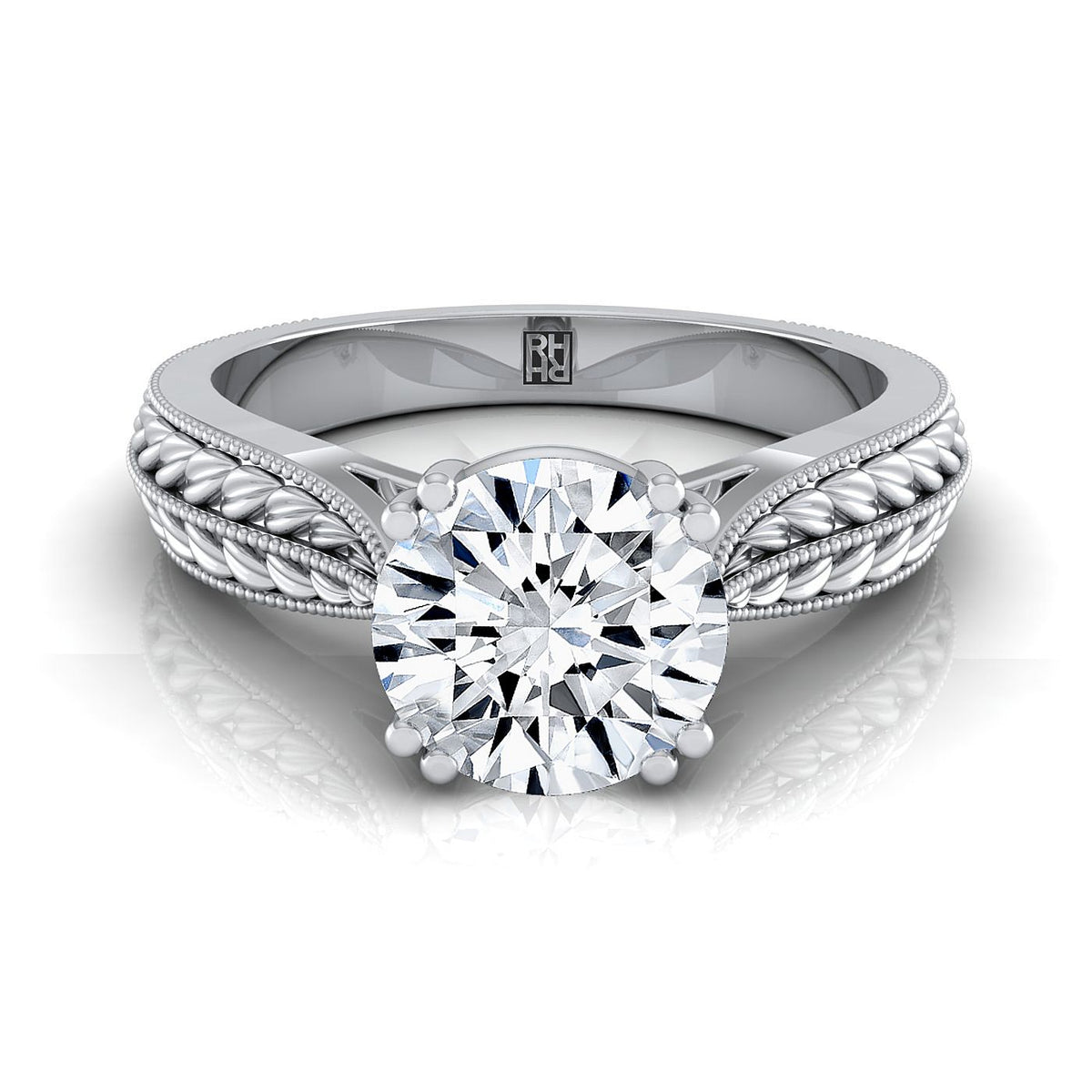 The Ophelia round engagement ring setting in 18K White Gold | RockHer