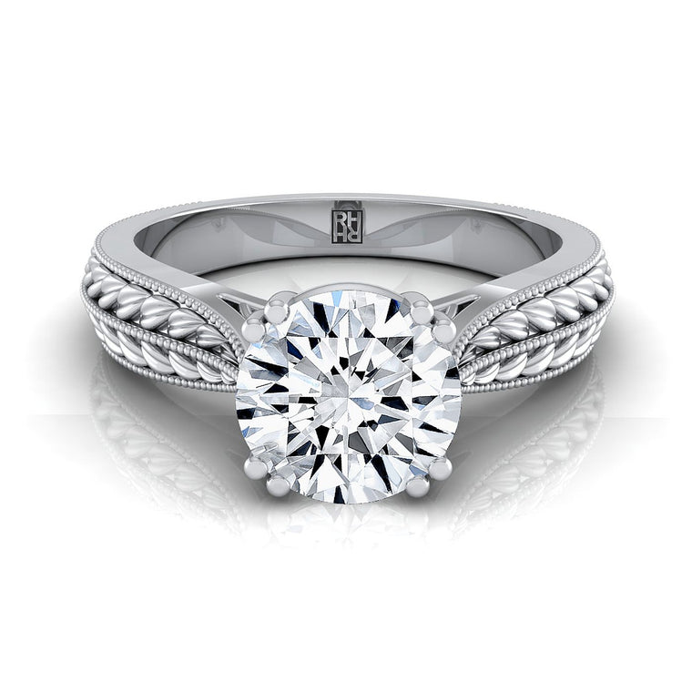 The Ophelia Select Three Stone Round Lab Diamond Engagement Ring in 18K White Gold