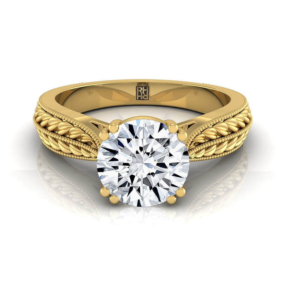 The Ophelia round engagement ring setting in 18K Yellow Gold | RockHer