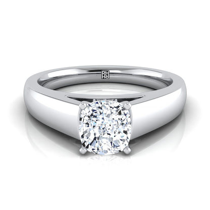 High Polish Tapered Signet Solitaire Cushion, in 18K White Gold | RockHer
