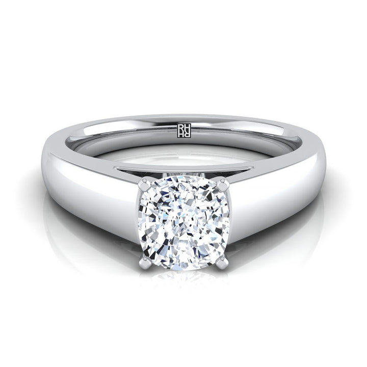 High Polish Tapered Signet Solitaire Cushion, in 18K White Gold | RockHer