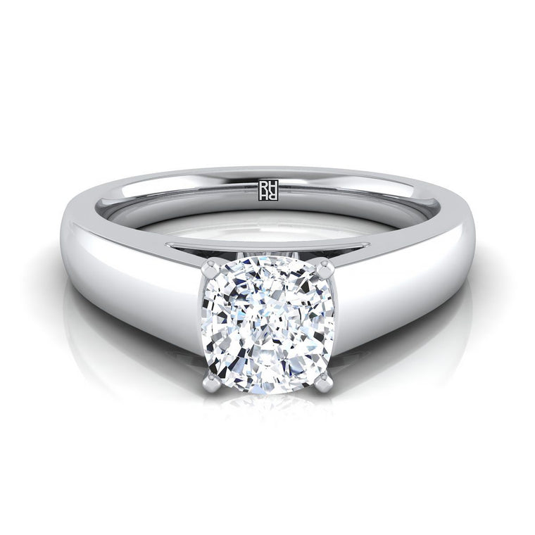 The Carly High Polish Signet Solitaire Cushion Cut Engagement Ring Setting in 18K White Gold