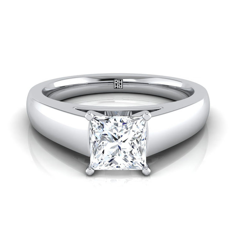The Carly High Polish Signet Solitaire Princess Cut Engagement Ring Setting in 18K White Gold