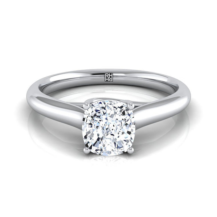 The Quinn Classic Comfort Fit Rounded Solitaire Cushion Cut Engagement Ring Setting in Platinum