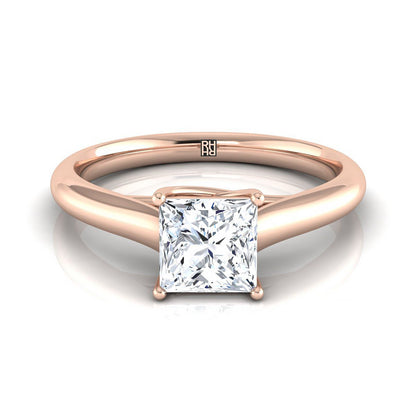Classic Comfort Fit Rounded Solitaire Princess, in 14K Rose Gold, prong setting | RockHer