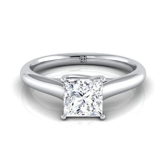 18K White Gold Princess Cut Rounded Classic Comfort Fit Solitaire Ring