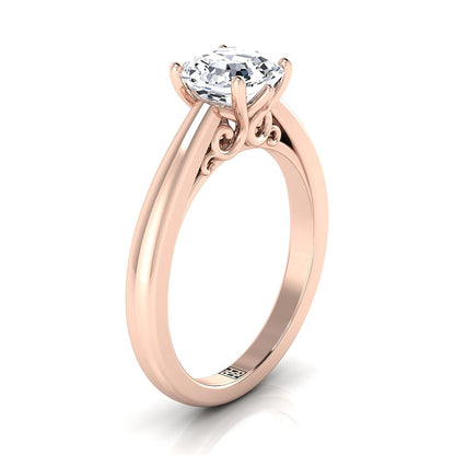 Scroll Gallery Comfort Fit Solitaire Asscher, in 14K Rose Gold – side profile | RockHer