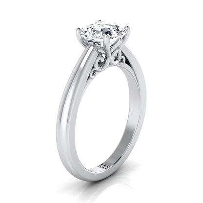 Scroll Gallery Comfort Fit Solitaire Asscher, in 18K White Gold – side profile | RockHer