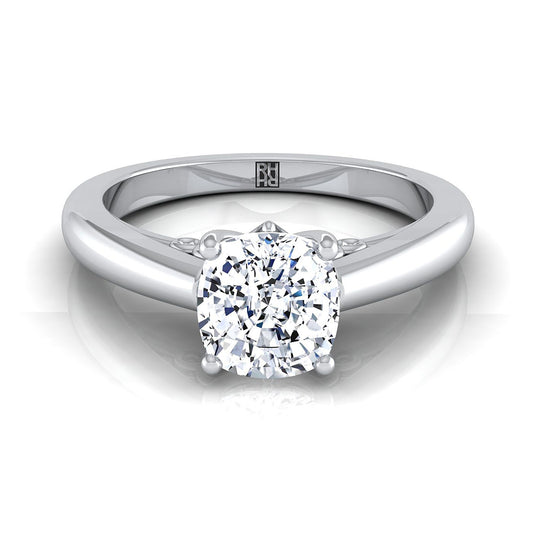 18K White Gold Cushion Scroll Gallery Comfort Fit Solitaire Engagement Ring