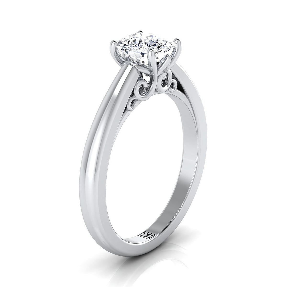 Select Solitaire Cut styling on The Rio cushion engagement ring setting | RockHer