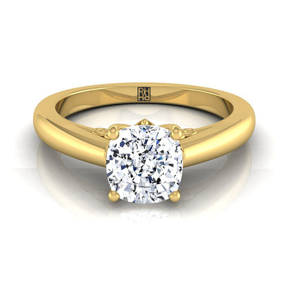 Scroll Gallery Comfort Fit Solitaire Cushion, in 18K Yellow Gold | RockHer