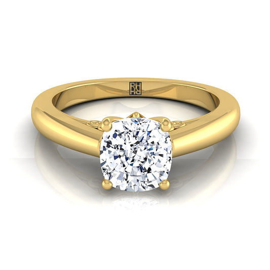 14K Yellow Gold Cushion Scroll Gallery Comfort Fit Solitaire Engagement Ring