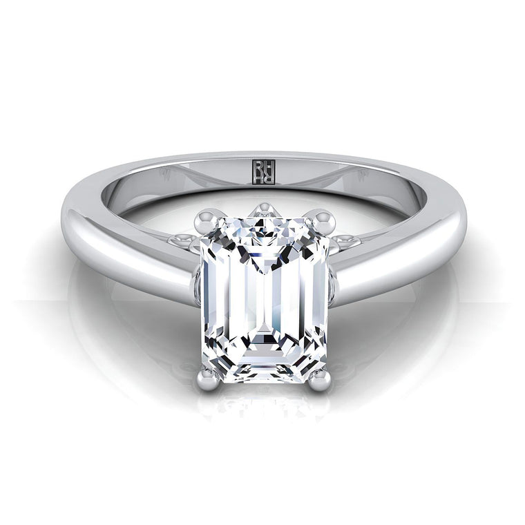 The Rio Scroll Gallery Comfort Fit Solitaire Emerald Cut Engagement Ring Setting in Platinum