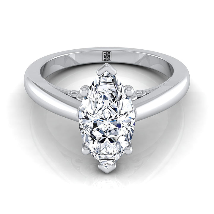 Scroll Gallery Comfort Fit Solitaire Marquise, in 18K White Gold | RockHer