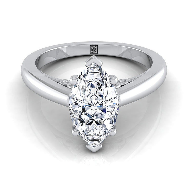 The Rio Scroll Gallery Comfort Fit Solitaire Marquise Engagement Ring Setting in Platinum