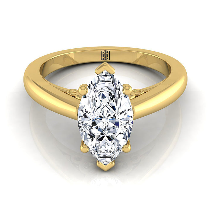Scroll Gallery Comfort Fit Solitaire Marquise, in 18K Yellow Gold | RockHer