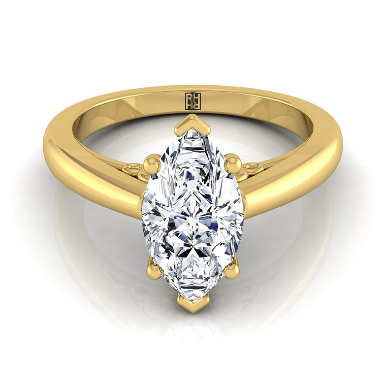 The Rio Scroll Gallery Comfort Fit Solitaire Marquise Engagement Ring Setting in 18K Yellow Gold