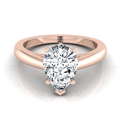 Scroll Gallery Comfort Fit Solitaire Pear Shape, in 14K Rose Gold, prong setting | RockHer