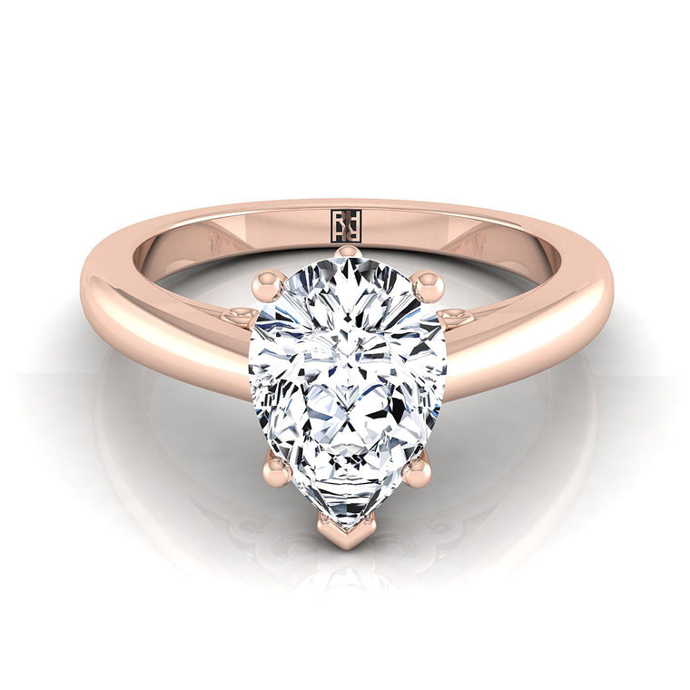 The Rio Scroll Gallery Comfort Fit Solitaire Pear Engagement Ring Setting in 14K Rose Gold