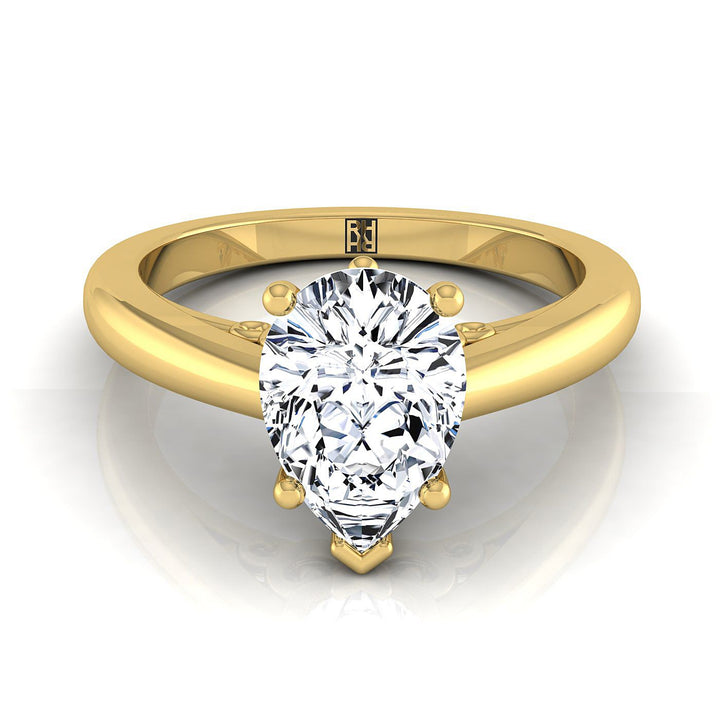 Scroll Gallery Comfort Fit Solitaire Pear Shape, in 18K Yellow Gold | RockHer