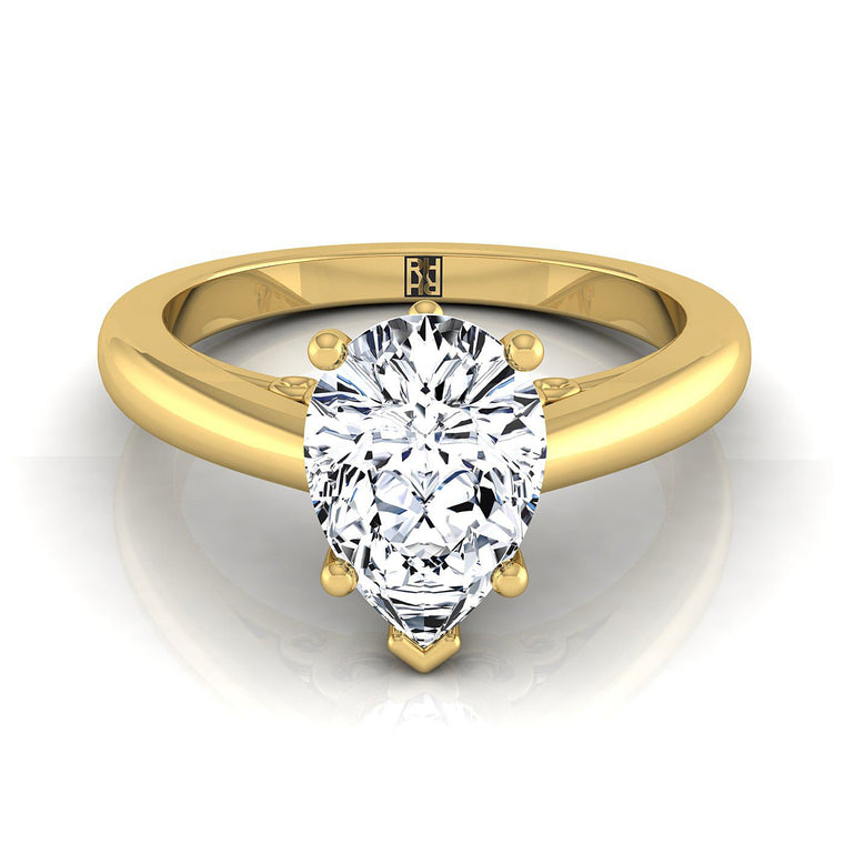 The Rio Scroll Gallery Comfort Fit Solitaire Pear Engagement Ring Setting in 18K Yellow Gold