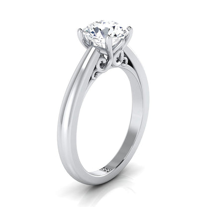 Round Brilliant, Scroll Gallery Comfort Fit Solitaire, in Platinum – side profile | RockHer