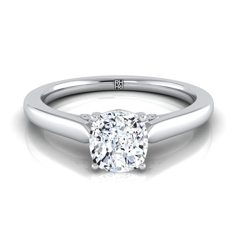 The Rosalie Scroll Gallery Solitaire Cushion Cut Engagement Ring Setting in 18K White Gold