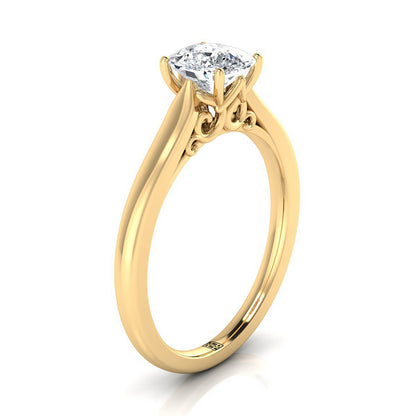 Scroll Gallery Solitaire Cushion, in 18K Yellow Gold – side profile | RockHer