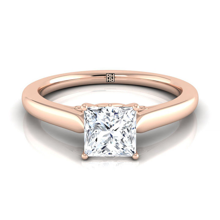 Scroll Gallery Solitaire Princess, in 14K Rose Gold, prong setting | RockHer