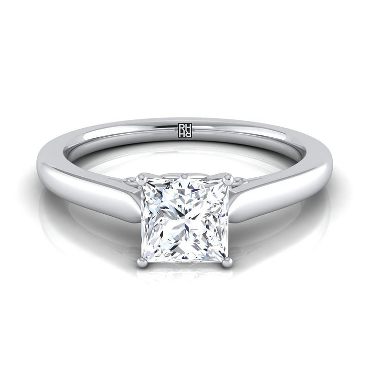 Scroll Gallery Solitaire Princess, in 18K White Gold | RockHer