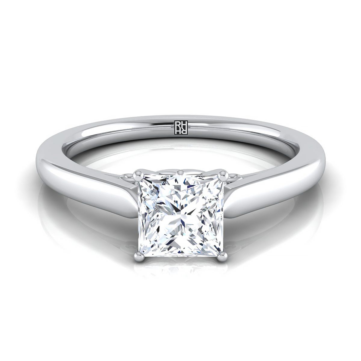 Platinum Princess Cut Scroll Gallery Comfort Fit Solitaire Engagement Ring