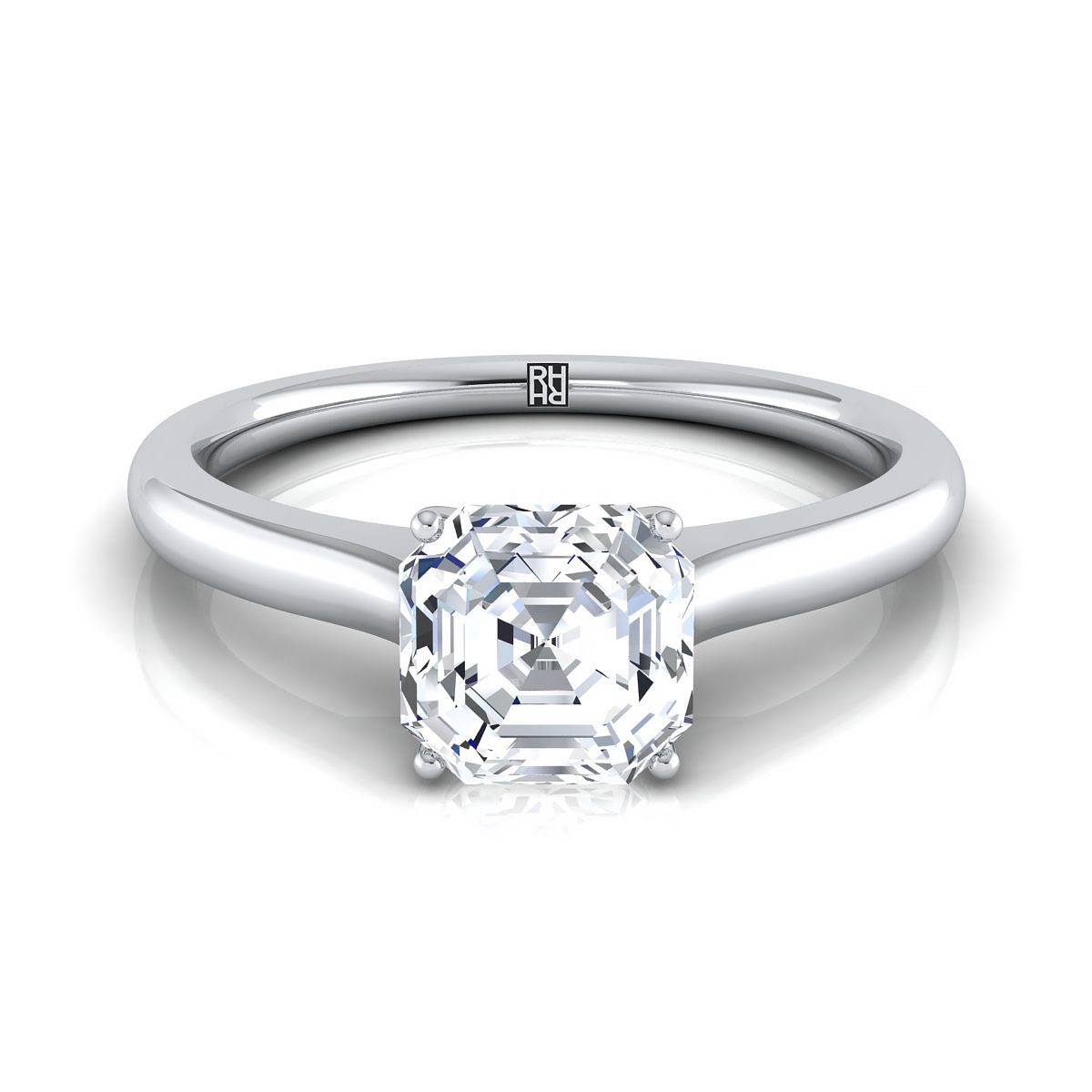 18K White Gold Asscher Cut Cathedral Solitaire Surprise Secret Stone Engagement Ring