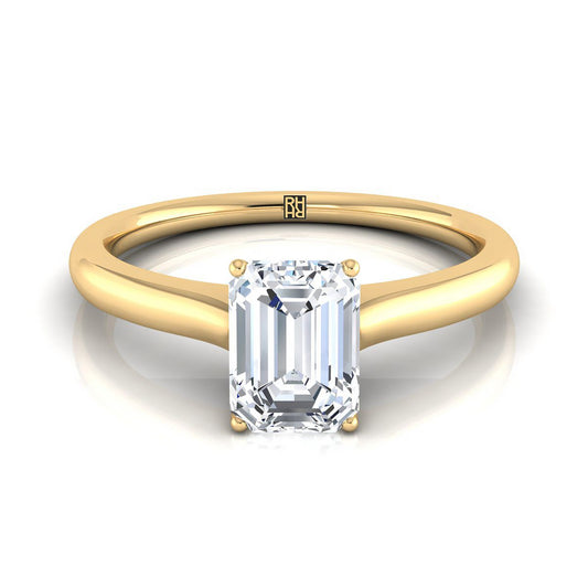 18K Yellow Gold Emerald Cut Cathedral Solitaire Surprise Secret Stone Engagement Ring