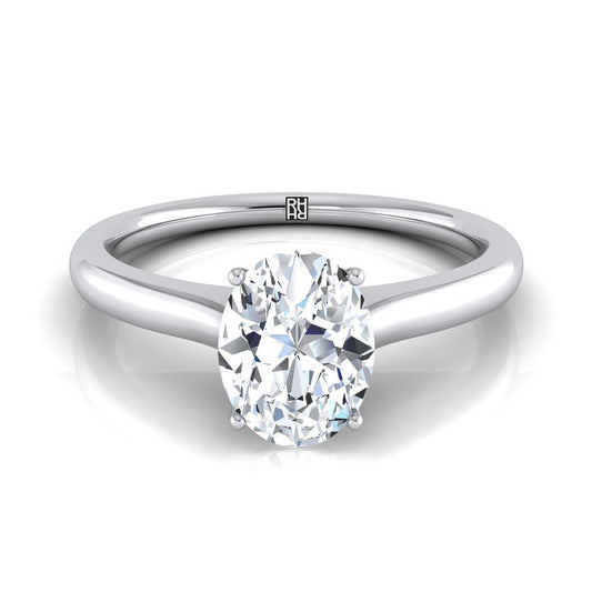 14K White Gold Oval Cathedral Solitaire Surprise Secret Stone Engagement Ring