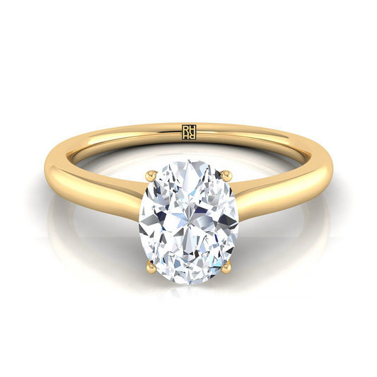 18K Yellow Gold Oval Cathedral Solitaire Surprise Secret Stone Engagement Ring