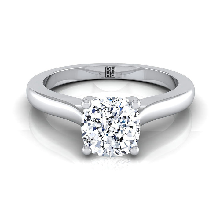 Comfort Fit Cathedral Solitaire Cushion, in 18K White Gold | RockHer