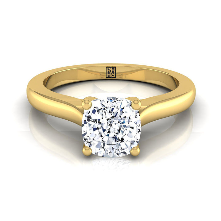 Comfort Fit Cathedral Solitaire Cushion, in 18K Yellow Gold | RockHer