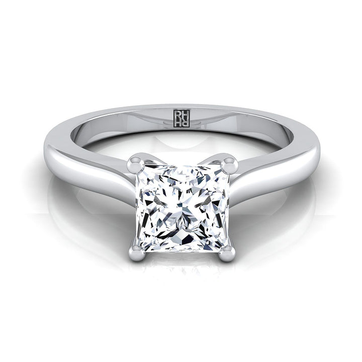 Comfort Fit Cathedral Solitaire Princess, in 18K White Gold | RockHer