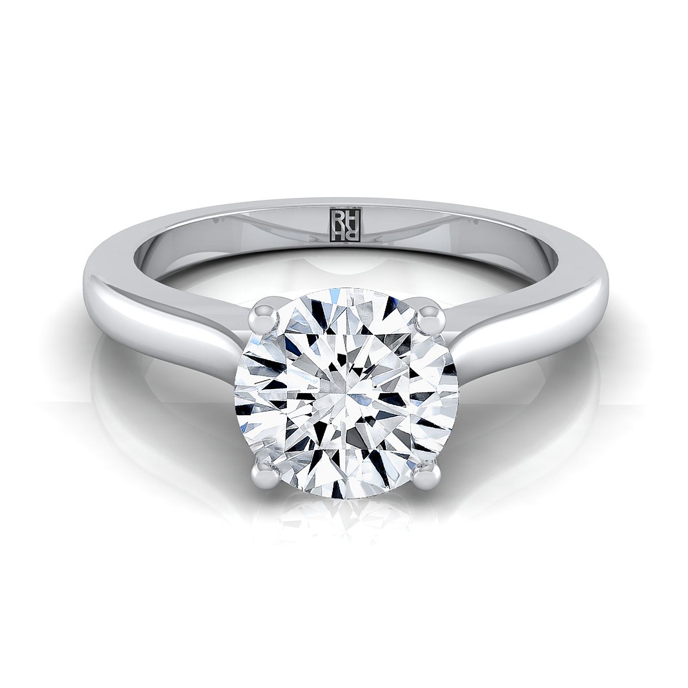 18K White Gold Round Brilliant Comfort Fit Cathedral Solitaire