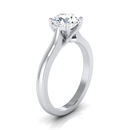 Round Brilliant, Comfort Fit Cathedral Solitaire, in 18K White Gold – side profile | RockHer