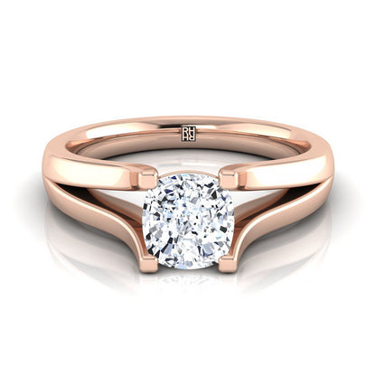 Modern Wide Split Shank Solitaire Cushion, in 14K Rose Gold, prong setting | RockHer