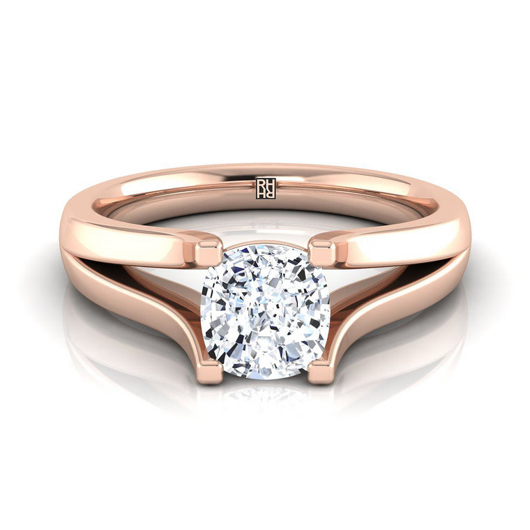 The Rosemary Modern Wide Split Shank Solitaire Cushion Cut Engagement Ring Setting in 14K Rose Gold