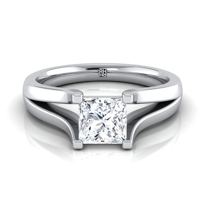 Modern Wide Split Shank Solitaire Princess, in 18K White Gold | RockHer