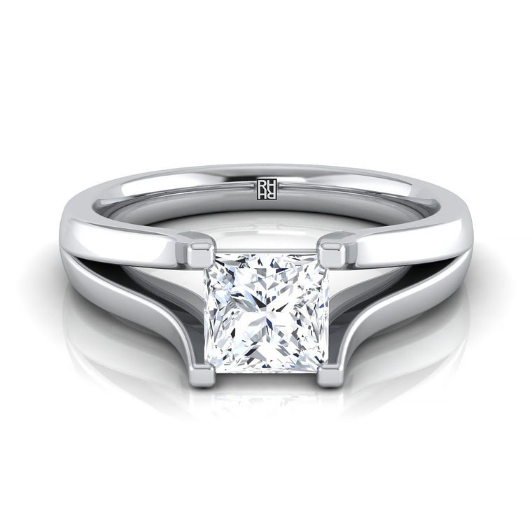 The Rosemary Modern Wide Split Shank Solitaire Princess Cut Engagement Ring Setting in 18K White Gold