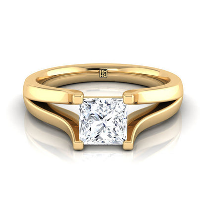 Modern Wide Split Shank Solitaire Princess, in 18K Yellow Gold | RockHer