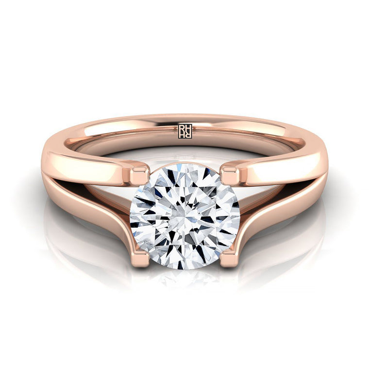 The Rosemary Modern Wide Split Shank Solitaire Round Engagement Ring Setting in 14K Rose Gold