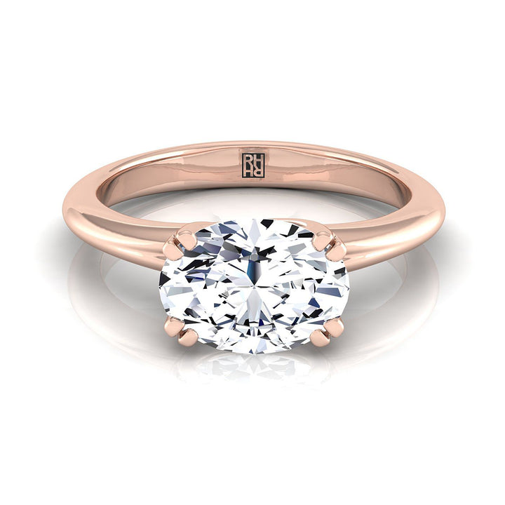 East-West Eight Claw Comfort Fit Solitaire Oval, in 14K Rose Gold, pave setting | RockHer