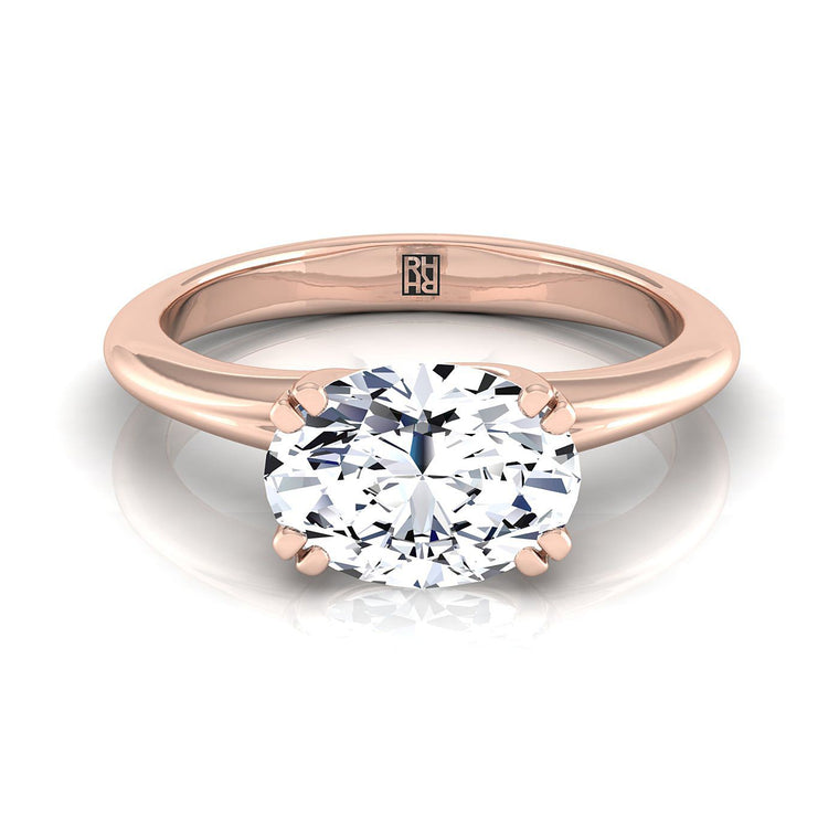 The Spring East West Eight Claw Comfort Fit Solitaire Oval Engagement Ring Setting in 14K Rose Gold