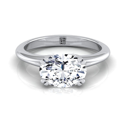 East-West Eight Claw Comfort Fit Solitaire Oval, in Platinum | RockHer