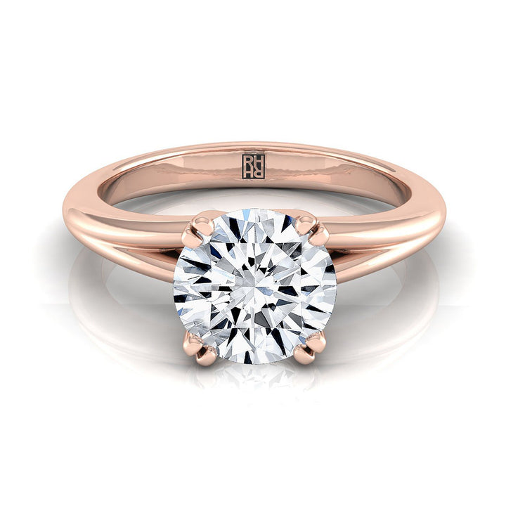 Round Brilliant, East-West Eight Claw Comfort Fit Solitaire, in 14K Rose Gold, pave setting | RockHer